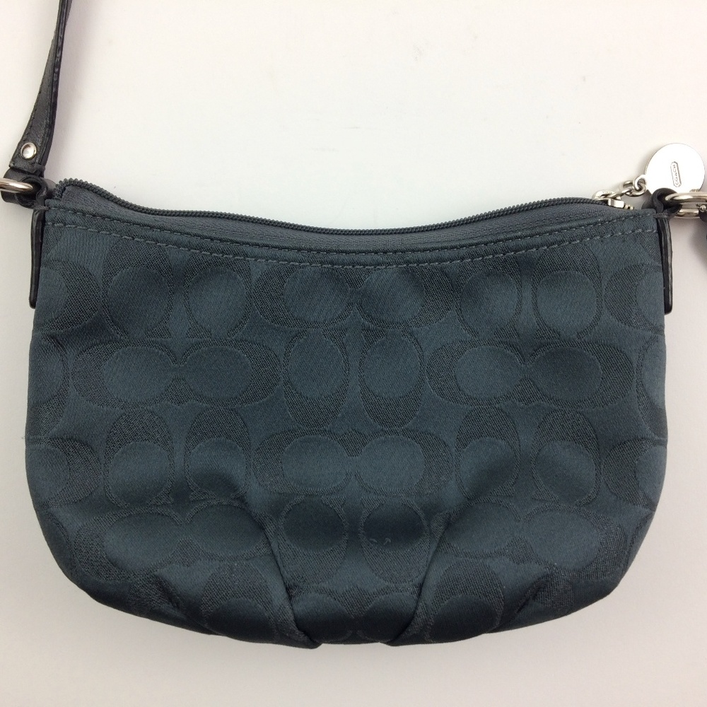 Coach Shoulder Mini Bag Blue Satin Purse Emblem
